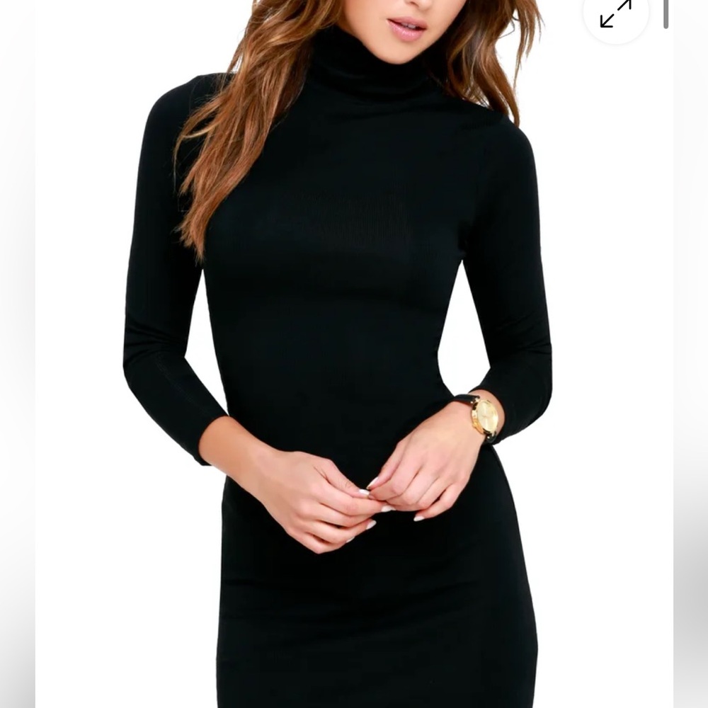 Lulu's Classic Black Turtleneck Long Sleeve Dress